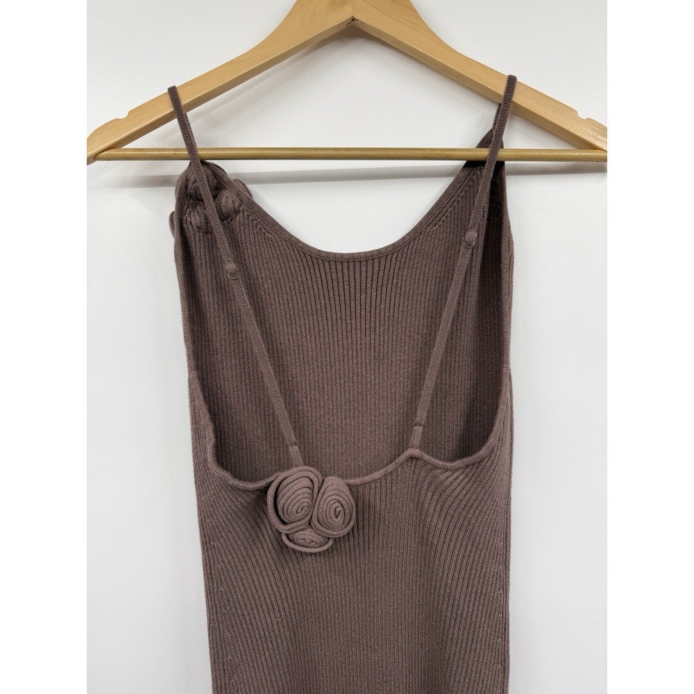 LPA REVOLVE Dara Midi Dress Bodycon Ribbed SZ M Rosette Adjustable Strap Stretch - Picture 7 of 12